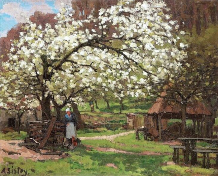 Peasant woman under the fruit trees - Alfred Sisley
