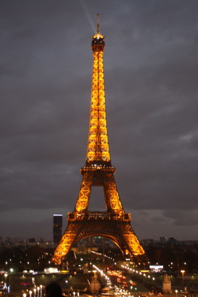 Night photo of Eiffel Tower in Paris