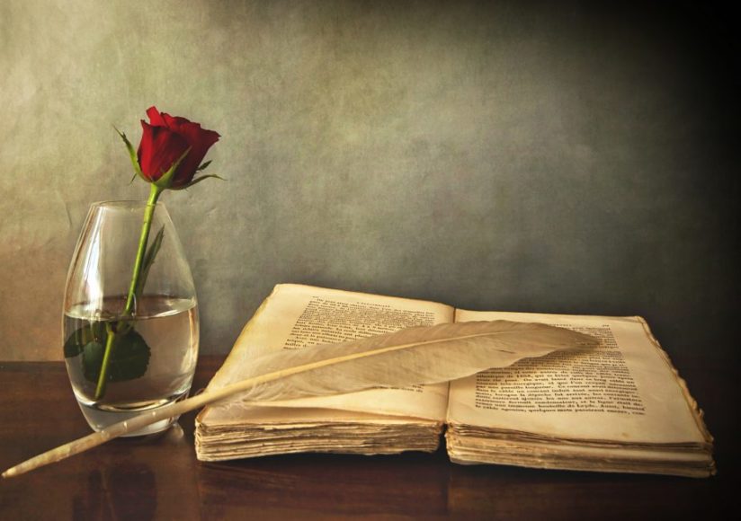 Rose, Book & Feather