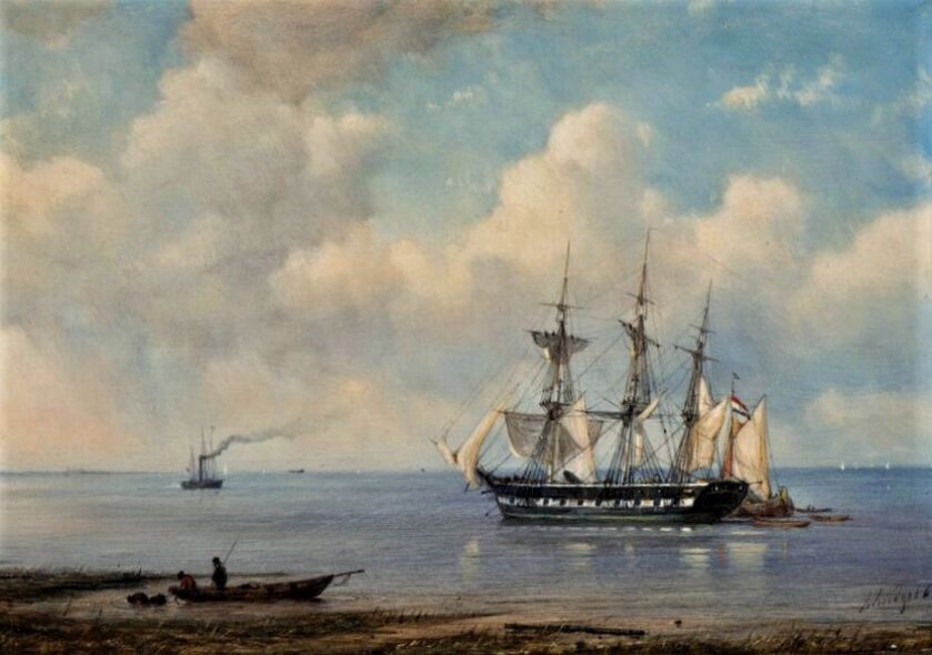 Flagship near coast - Petrus Paulus Schiedges