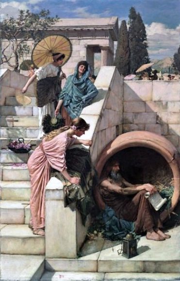 Diogenes Sheltering in his Barrel - John William Waterhouse