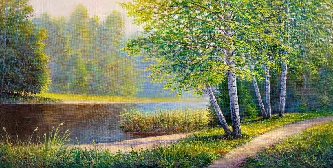 Summer Landscape With Sunset On The River