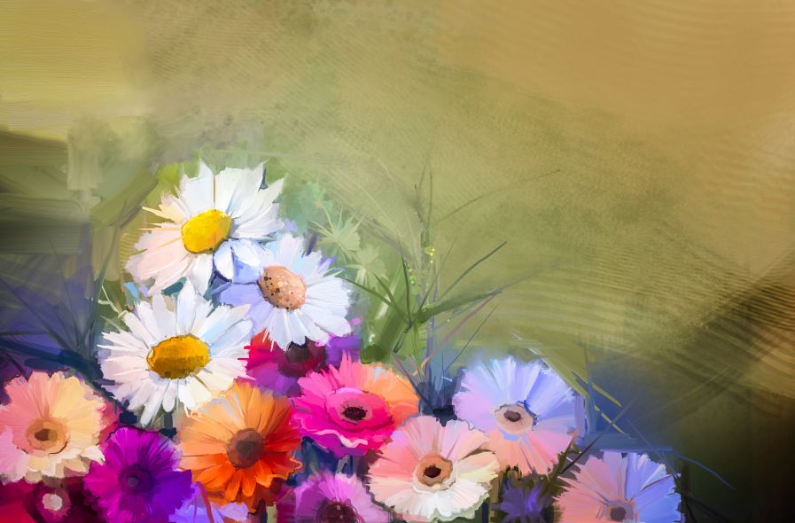 Πινακες Σε Καμβα Bouquet Of White Gerbera And Daisy Flowers