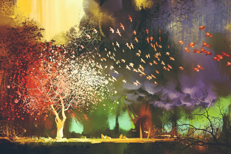 Fantasy landscape with mysterious trees