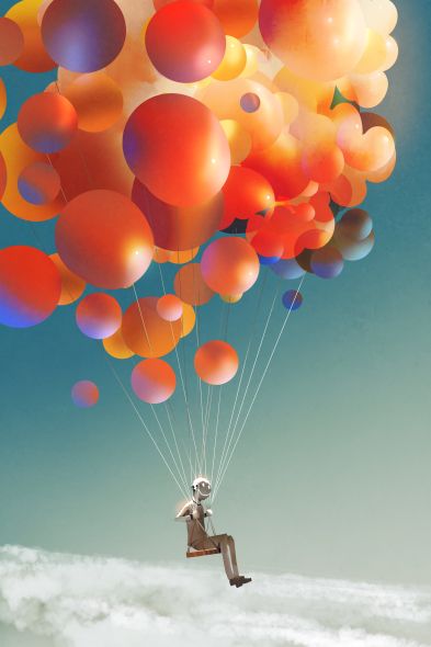 Floating with balloons