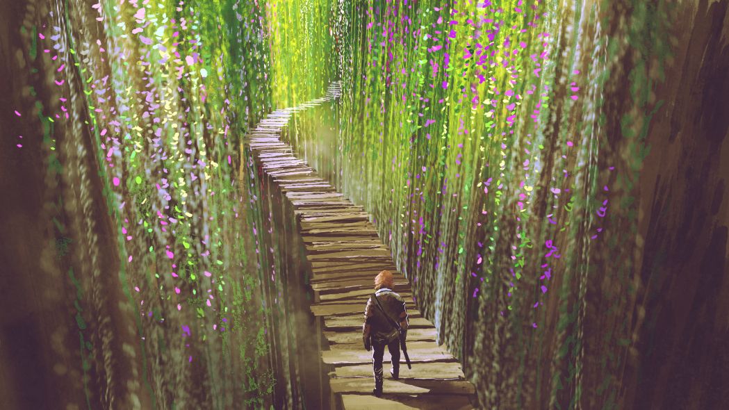 Walking on wooden bridge