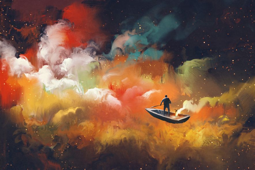 Artistic Cloud Boat Floating in Outer Space