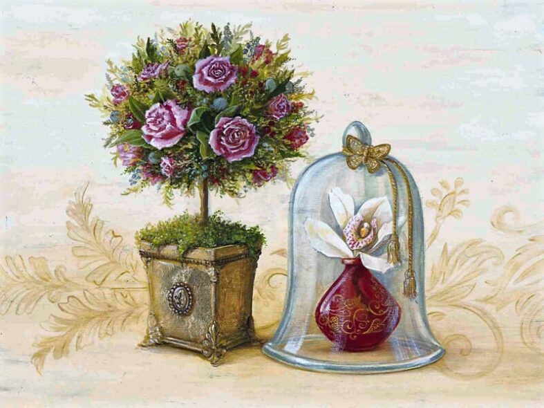 Flowers and a crystal bell
