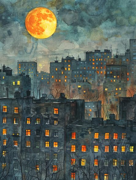 A city under the orange moon