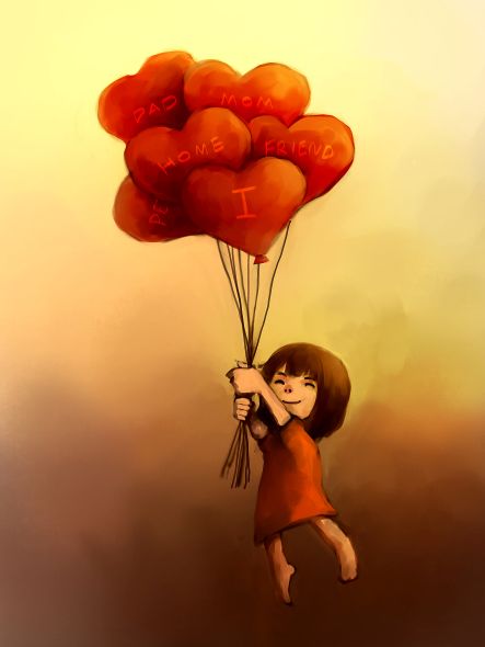 Πετώντας με μπαλόνια καρδιάς