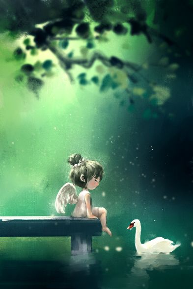 Αγγελάκι στη λίμνη με το κύκνο