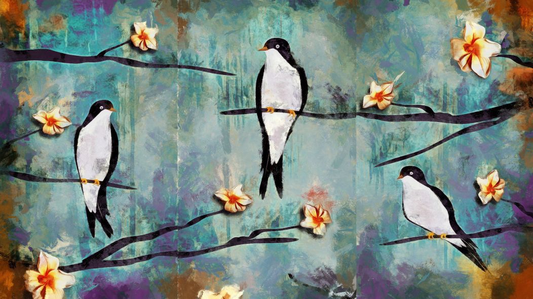 Χελιδόνια σε ανθισμένη κερασιά