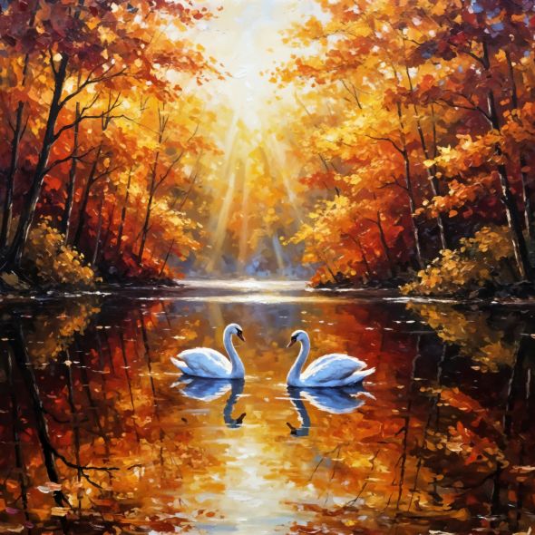 Autumn Lake Swans
