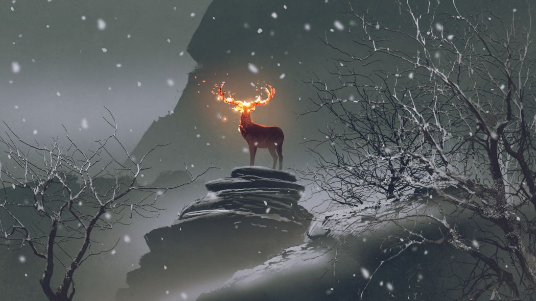 Flaming deer in the snow