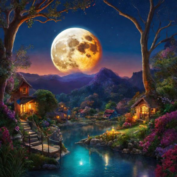 Fantasy landscape under the fullmoon