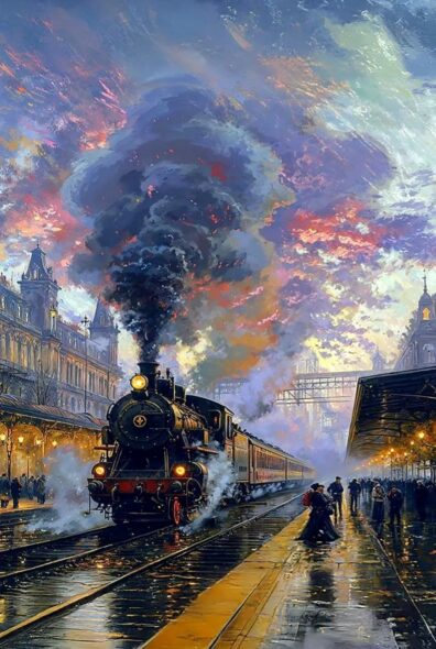Vintage Steam Train Arrival