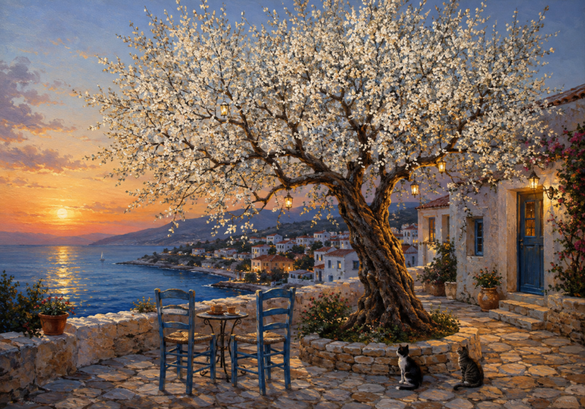 Νησιώτικη αυλή με δέντρο ελιάς (02)